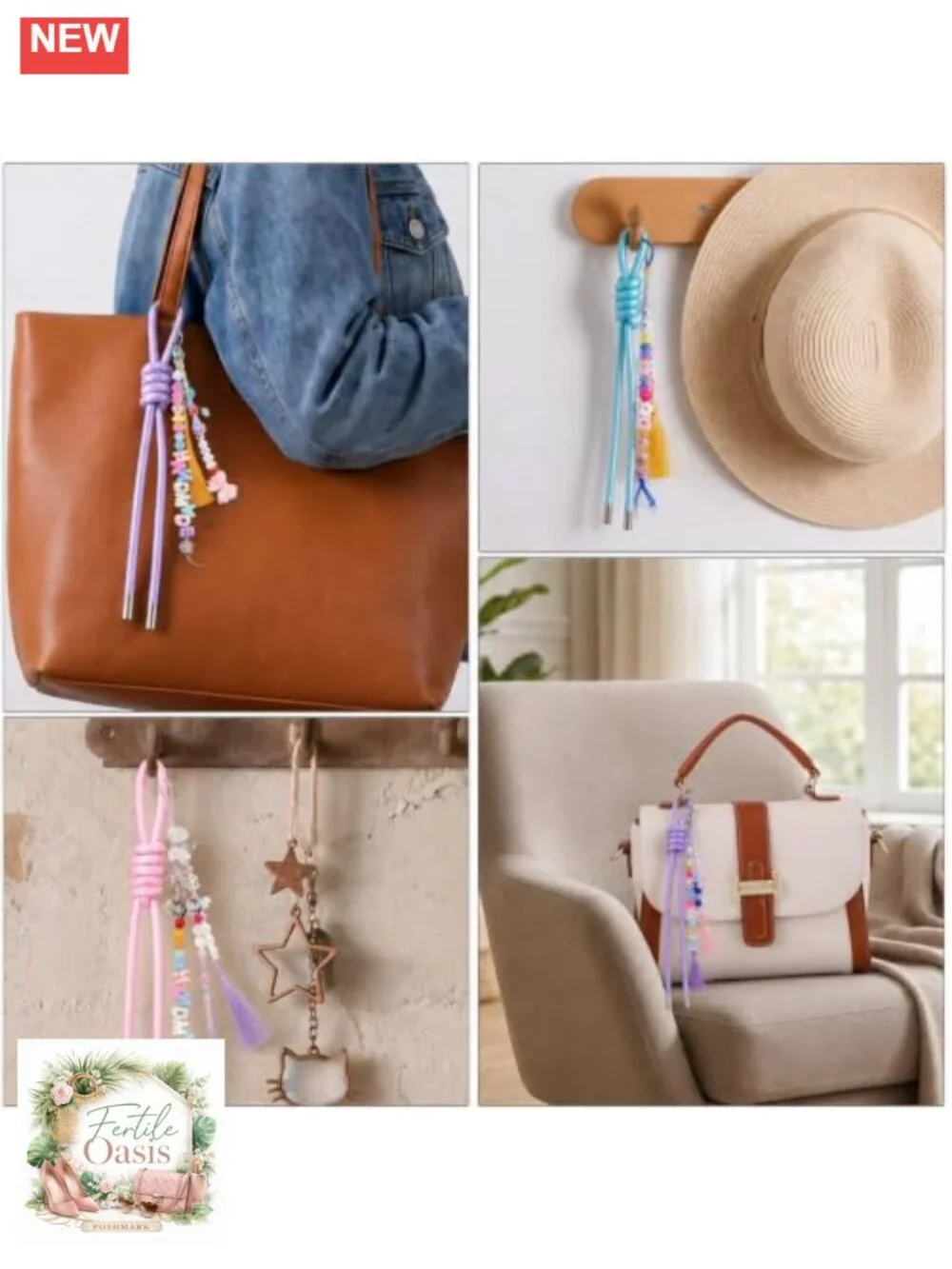 8-Pack Braided PU Leather Keychains Bag Charms Purse Accessories
